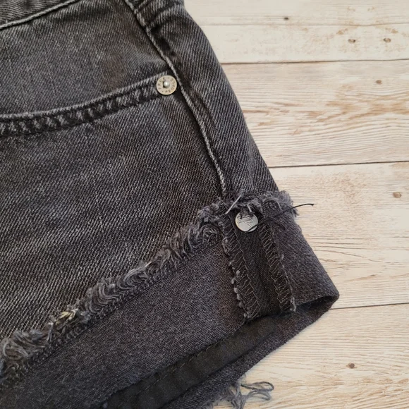 Free People Sashed and Relaxed Grommet Distress Cutoff Denim Shorts Black 24 - Picture 8 of 15